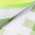 A green and white checkered picnic blanket with a textured surface and a soft lining along the edge, featuring a logo.