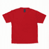 A red T-shirt with short sleeves and a round neckline, featuring a branding label inside.