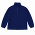 A navy blue fleece pullover with a quarter zip and long sleeves, featuring a branding logo.