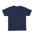 A navy blue T-shirt with short sleeves and a crew neckline. It features a logo on the inside tag.