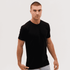 A black T-shirt displayed on a male model with a neutral background. The shirt has a logo on the front.