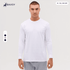 A long sleeve tee in white, featuring a relaxed fit and a logo on the upper left side.