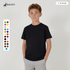 A plain black youth tee displayed on a model, surrounded by a colour palette of various options.