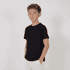 A youth essential tee in black, featuring a classic crew neck and short sleeves, displayed on a model.