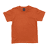 An orange youth t-shirt with a crew neck and short sleeves, featuring a logo on the neckline.