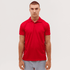 A red polo shirt with a collar displayed on a model against a plain background. The shirt has a logo on it.