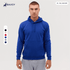 A hooded sweatshirt in a vibrant blue colour, featuring a front pocket and a drawstring hood.