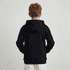 A black youth hoodie with a hood, featuring a simple design and no visible logos, worn by a child from the back.