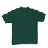 A dark green polo shirt featuring a collar and a placket with buttons, accompanied by a logo.