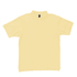 A yellow polo shirt with a collar and a button placket, featuring a logo on the label.
