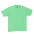 A green polo shirt with a three-button placket and a collar, featuring a small logo on the chest.