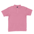 A pink polo shirt featuring a collar and buttons, with a logo on the front.