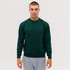 A green crewneck sweatshirt worn by a model, featuring long sleeves and a classic fit, against a plain background.