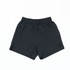 A pair of black running shorts featuring a drawstring waistband and side pockets, with a logo present.