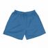 Blue shorts featuring an elastic waistband and simple design, with a logo on the side.