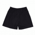 Black athletic shorts with an elastic waistband, featuring a logo on the side.
