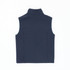 A navy softshell vest with a high collar and no sleeves, featuring a logo.