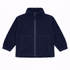 A navy polar fleece full zip jacket with long sleeves and two front pockets. Features a high collar and a zip closure.