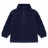 A navy polar fleece 1/4 zip jacket featuring long sleeves and a high collar. It has a logo on the front.