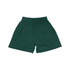 Green youth shorts with an elastic waistband and a smooth fabric finish. Features logo branding.