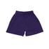 Purple youth shorts featuring a breathable fabric and an elastic waistband, with a logo present.