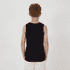 A black youth singlet displayed on a child from the back, hands in pockets, against a plain background.
