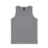 A grey youth singlet featuring a round neckline and no sleeves. It has a label inside and a simple design.