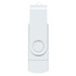 A white Helix 8GB dual flash drive with a swivel design and an attached loop for convenience.