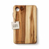 A wooden cheese board with a smooth finish, featuring natural wood grain and a tag for branding.