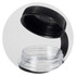 A drink bottle with a clear body and a black screw-on lid, showcasing the interior and opening.