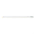 A HB pencil with a white body and sharpened grey lead.