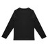 A black long sleeve crew shirt with a simple design and a logo on the front.