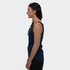 A side view of a navy blue TRENDSWEAR Relay Women's Tank Top, featuring a simple design and straps. It has a logo.