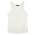 A white women's tank top with a classic singlet design; features a logo on the label.