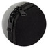 A black phone sleeve featuring a zippered closure and a textured exterior, with a logo visible on the fabric.
