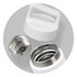 A drink bottle with a white exterior, featuring a handle and a stainless steel interior with a removable filter.