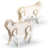A wooden model of a sheep, featuring a white finish with beige detailing, showcasing two standing figures.