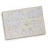 A wooden model kit featuring sheep-shaped pieces, with outlines for assembly, in a natural wood colour.