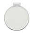 A compact mirror featuring a round design with a clear outer casing and a smooth, reflective surface.