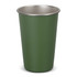 A drink bottle featuring a green exterior and a silver interior, with a simple design and a logo on it.
