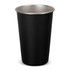 A drink bottle featuring a smooth black exterior and a silver interior, with a simple design and a logo.