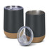 A drink bottle set featuring two dark green vacuum cups with cork bases and transparent lids.