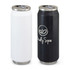 A drink bottle set featuring a white and a black canister vacuum bottle with silver lids and branding.