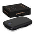 A black wireless charging power bank with a sleek design, accompanied by a matching box featuring a logo.