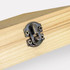 A wooden box with a silver latch closure, showcasing a natural wood finish and visible screws.