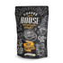 A large black foil stand-up pouch featuring coffee-themed graphics and a logo.