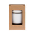 A reusable coffee cup with a flip lid is presented in a brown cardboard box, featuring a clear window for visibility.