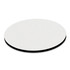 A round mouse mat with a smooth, white surface and a black underside, designed for precision tracking.