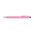 A pink stylus pen with silver accents, designed for writing and touchscreen use.