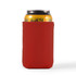 A drink can is snugly fitted inside a vibrant red stubby cooler, designed to keep beverages cold.